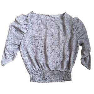 Nordstrom‎ Womens Polka Dot Cropped Top Medium Puff Sleeve Beige Minimalist Chic